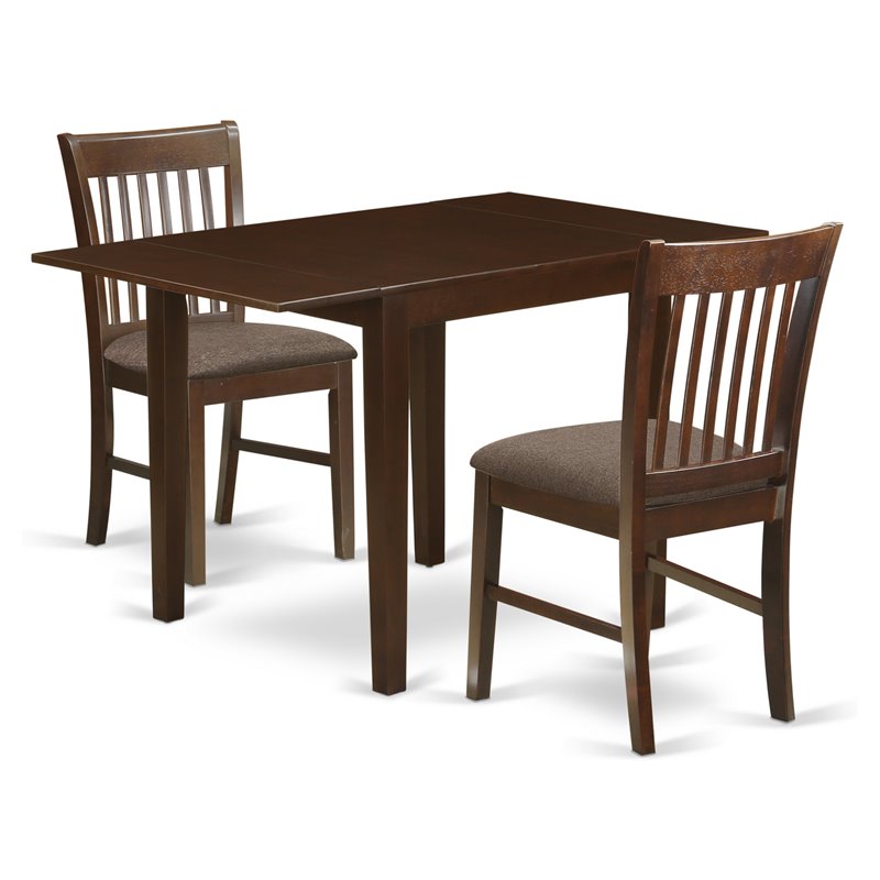 East West Furniture Norden 3-piece Wood Dining Set with Fabric Seat in Mahogany