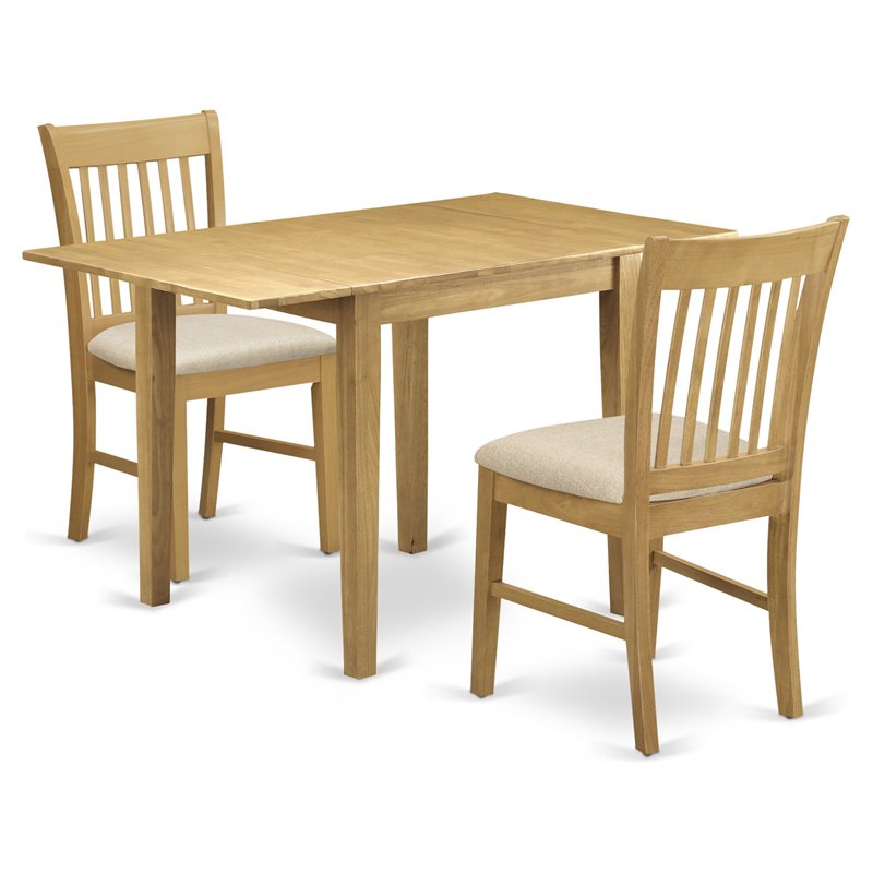 East West Furniture Norden 3-piece Wood Dining Set with Linen Fabric Seat in Oak
