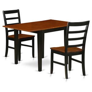 East West Furniture Norden 3-piece Dining Set with Ladder Back in Black/Cherry