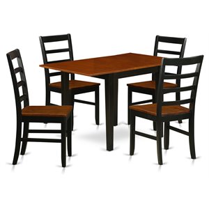 East West Furniture Norden 5-piece Dining Set with Ladder Back Chairs in Black