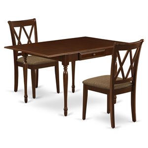 East West Furniture Monza 3-piece Dining Set w/ Double X Back Chairs in Mahogany