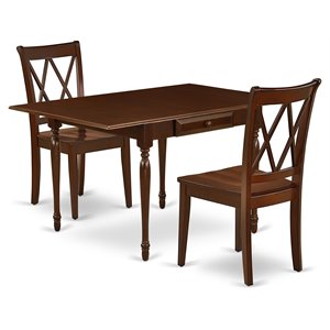 East West Furniture Monza 3-piece Traditional Wood Dining Set in Mahogany