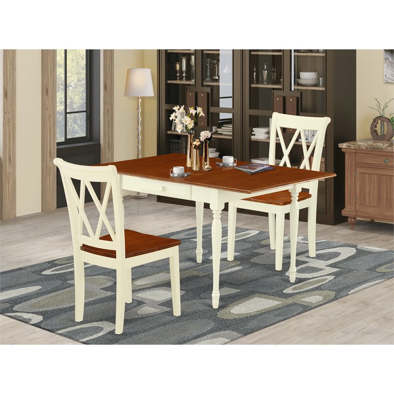 East West Furniture Monza 3-piece Dining Set with X-Back Chairs in Cherry