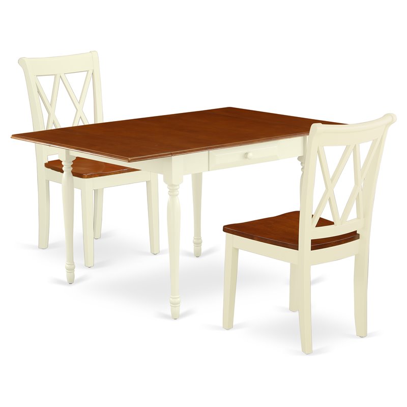 East West Furniture Monza 3-piece Dining Set with X-Back Chairs in Cherry
