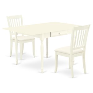 East West Furniture Monza 3-piece Dining Set with Slat Back Chairs in White