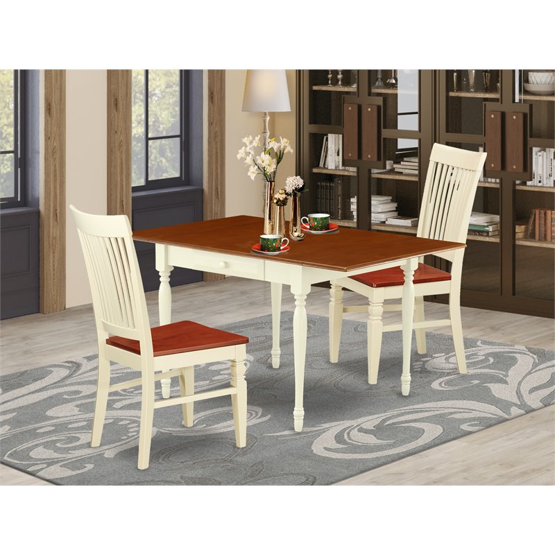 East West Furniture Monza 3-piece Wood Dinette Set in Buttermilk and Cherry