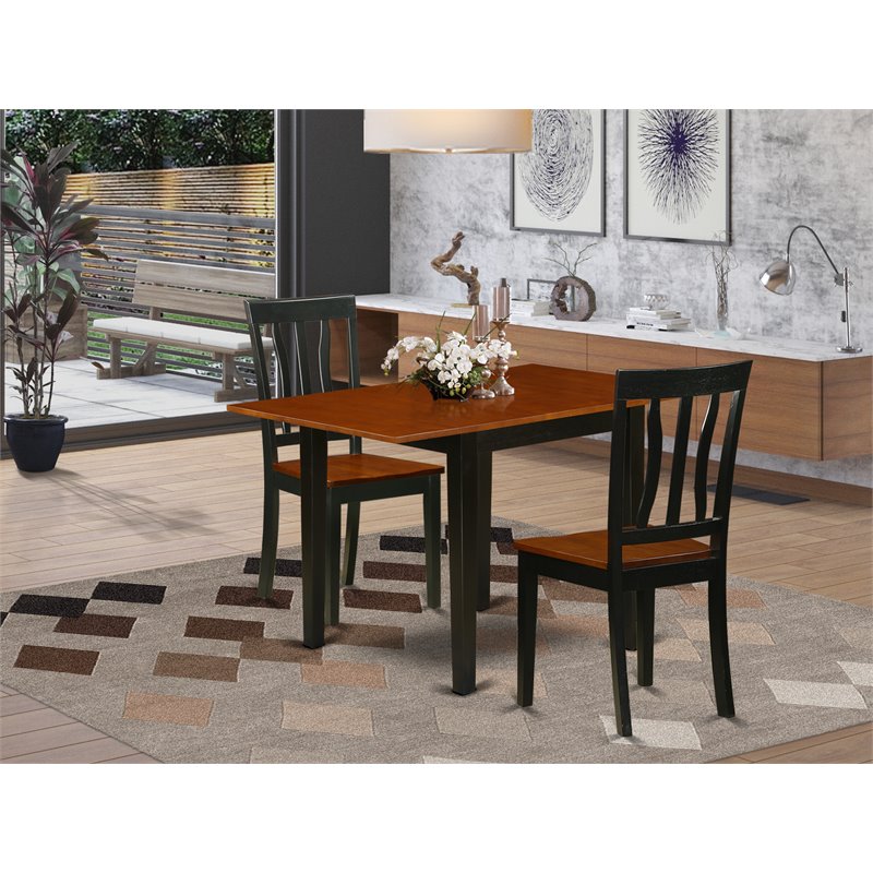 East West Furniture Norden 3-piece Wood Dining Set in Black and Cherry
