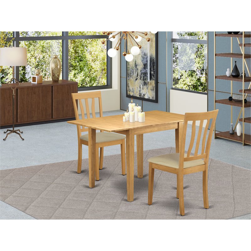 East West Furniture Norden 3-piece Wood Dining Set with Faux Leather Seat in Oak