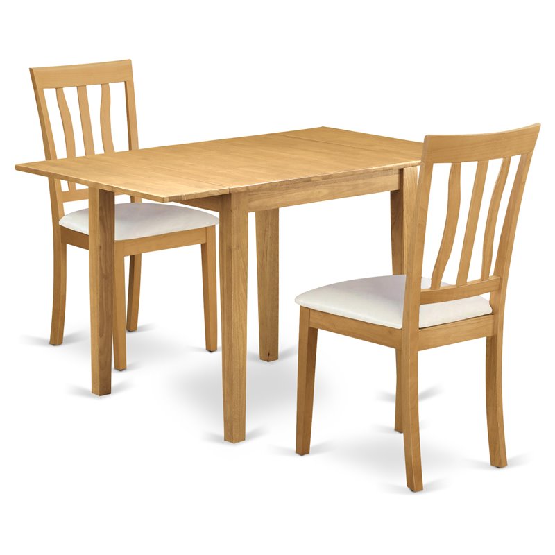 East West Furniture Norden 3-piece Wood Dining Set with Faux Leather Seat in Oak