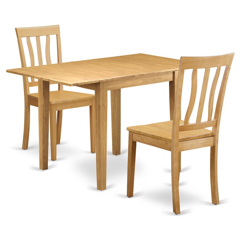 East West Furniture Norden 3-piece Dining Set with Wood Seat in Oak