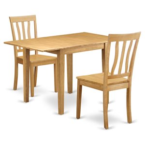 East West Furniture Norden 3-piece Dining Set with Wood Seat in Oak