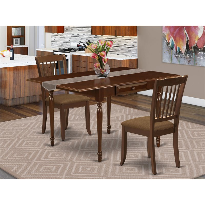East West Furniture Monza 3-piece Traditional Wood Dining Table Set in Mahogany