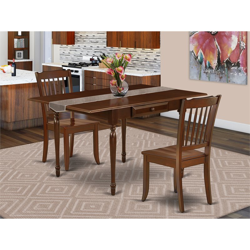East West Furniture Monza 3-piece Traditional Wood Dining Room Set in Mahogany