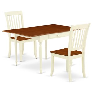 East West Furniture Monza 3-piece Wood Dining Table Set in Buttermilk and Cherry