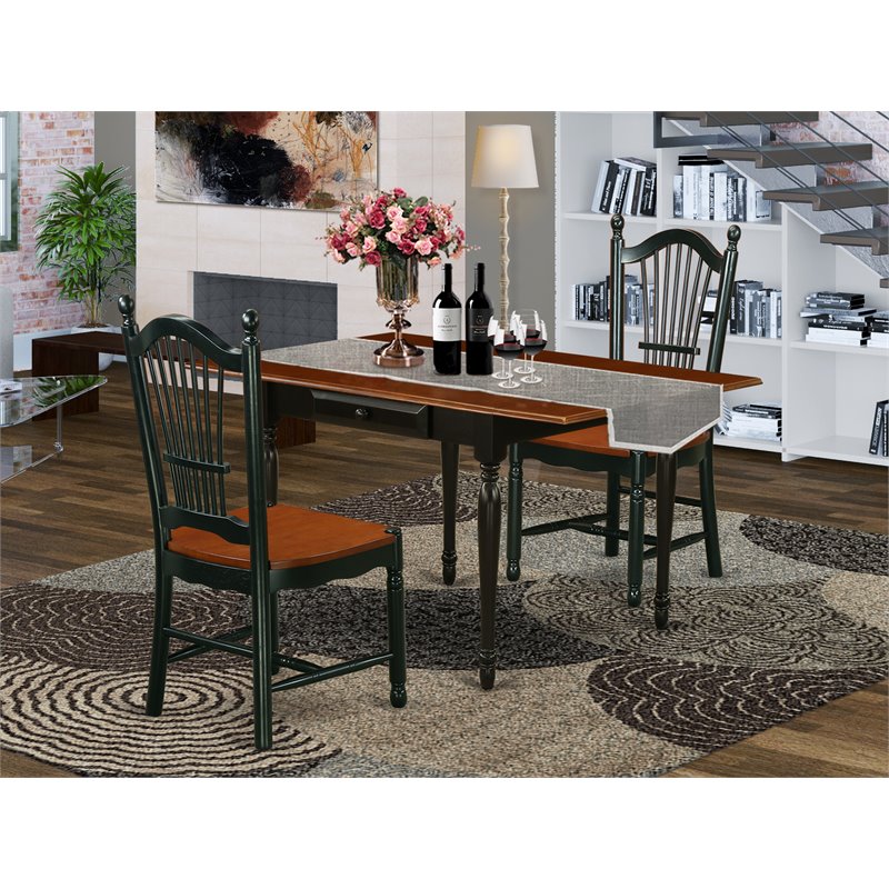 East West Furniture Monza 3-piece Wood Dining Table Set in Black and Cherry