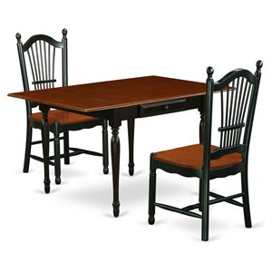 East West Furniture Monza 3-piece Wood Dining Table Set in Black and Cherry