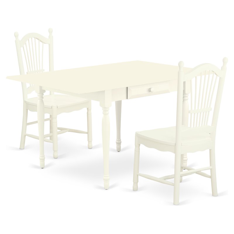 East West Furniture Monza 3-piece Dining Set with Panel Back in Linen White