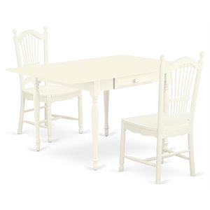East West Furniture Monza 3-piece Dining Set with Panel Back in Linen White