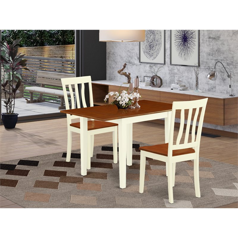 East West Furniture Norden 3-piece Dining Table Set in Buttermilk and Cherry