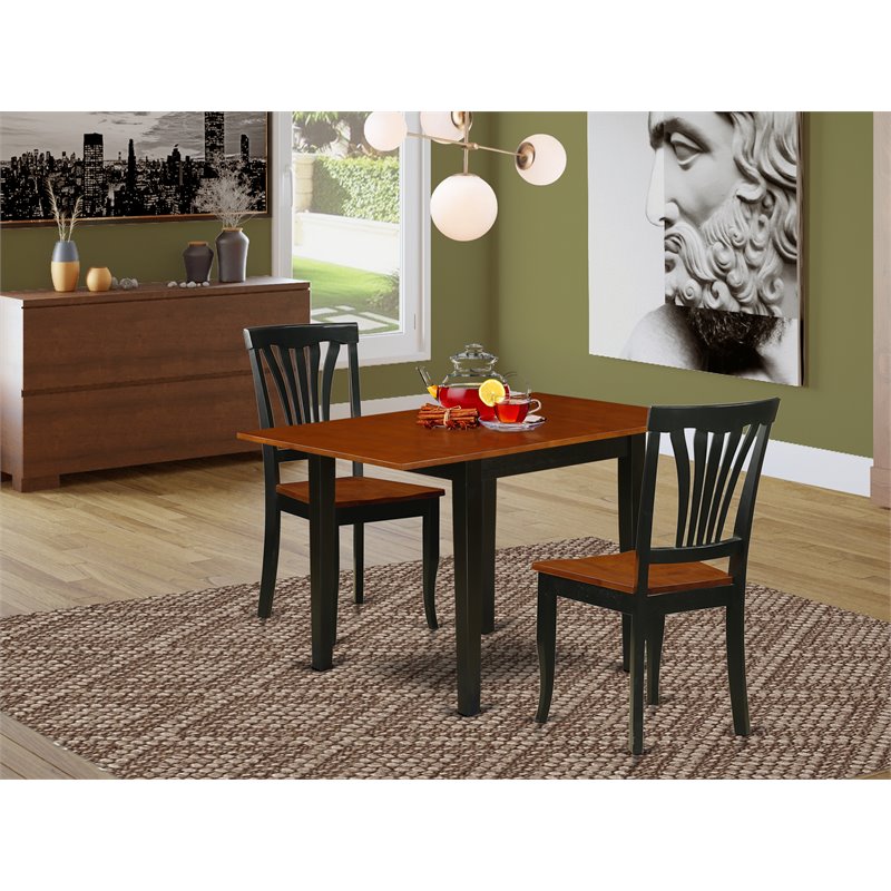 East West Furniture Norden 3-piece Wood Dining Table and Chairs in Black/Cherry