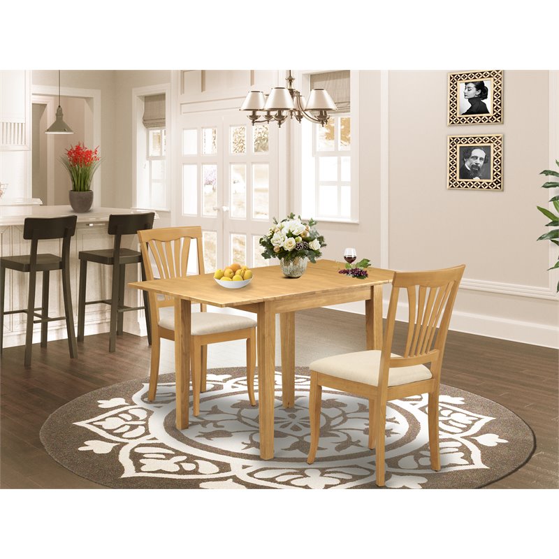 East West Furniture Norden 3-piece Wood Dining Set with Fabric Seat in Oak