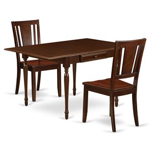 East West Furniture Monza 3-piece Wood Dining Table and Chair Set in Mahogany