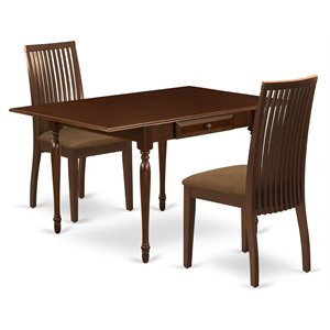 East West Furniture Monza 3-piece Wood Dining Set with Linen Seat in Mahogany