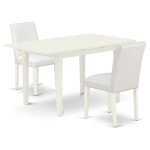 East West Furniture Norfolk 3-piece Dining Set with Leather Seat in Linen White