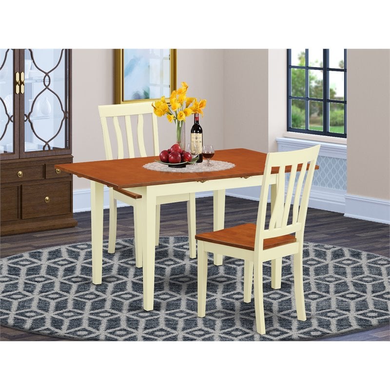 East West Furniture Norfolk 3-piece Wood Dining Set in Buttermilk/Cherry