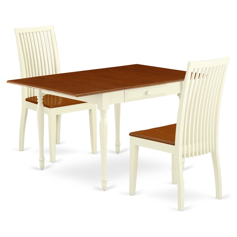 East West Furniture Monza 3-piece Traditional Wood Dining Set in White