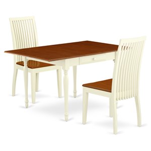 East West Furniture Monza 3-piece Traditional Wood Dining Set in White