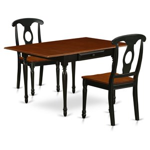 East West Furniture Monza 3-piece Wood Kitchen Table Set in Black and Cherry