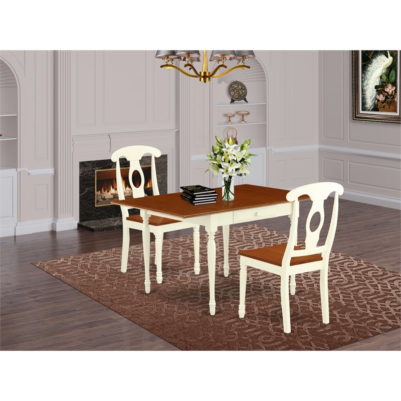 East West Furniture Monza 3-piece Wood Dining Room Set in Buttermilk and Cherry