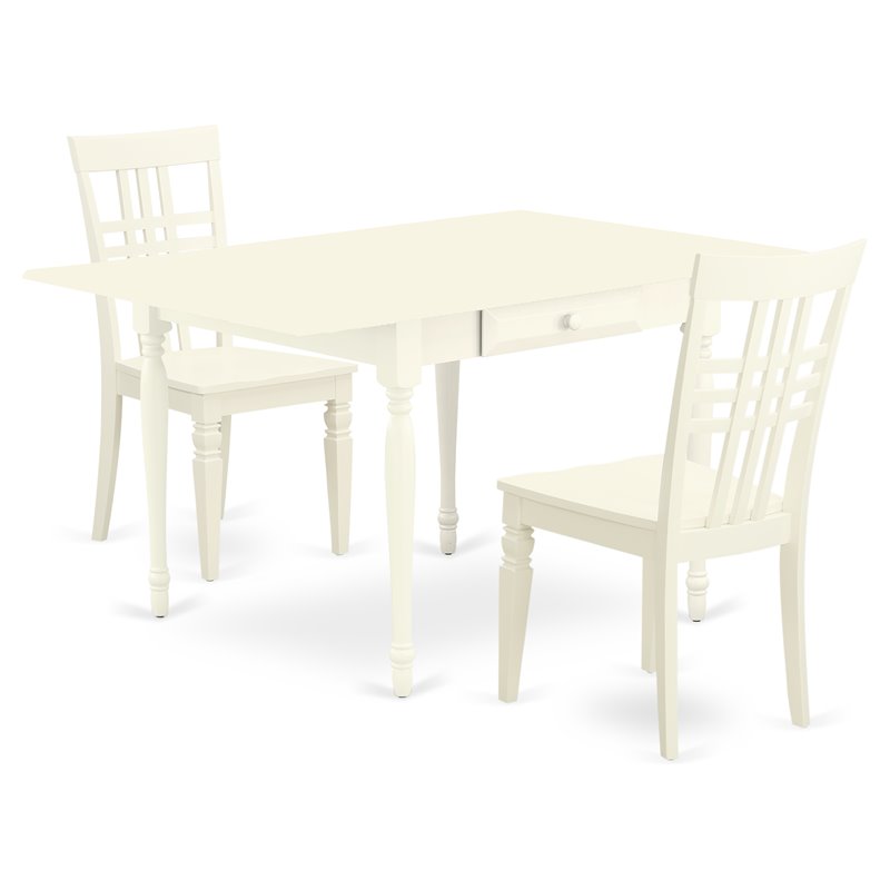 East West Furniture Monza 3-piece Wood Dining Table and Chairs in Linen White
