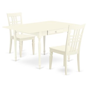 East West Furniture Monza 3-piece Wood Dining Table and Chairs in Linen White