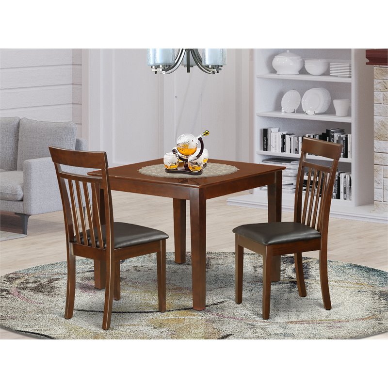 East West Furniture Oxford 3-piece Traditional Wood Dining Set in Mahogany
