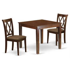 East West Furniture Oxford 3-piece Dining Table and Linen Chairs in Mahogany