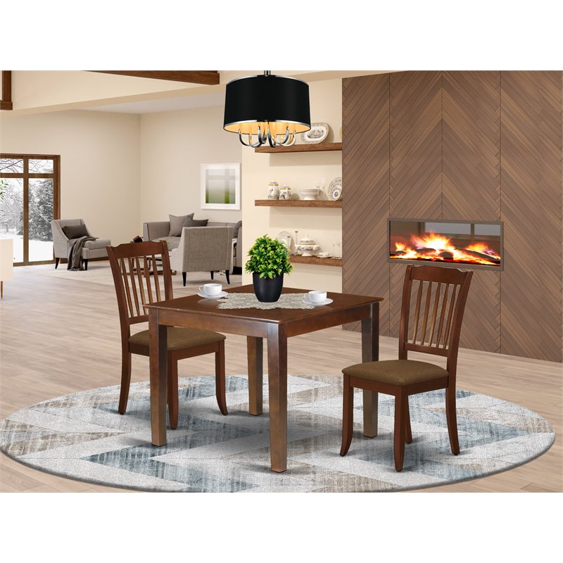 East West Furniture Oxford 3-piece Wood Dining Set with Linen Seat in Mahogany
