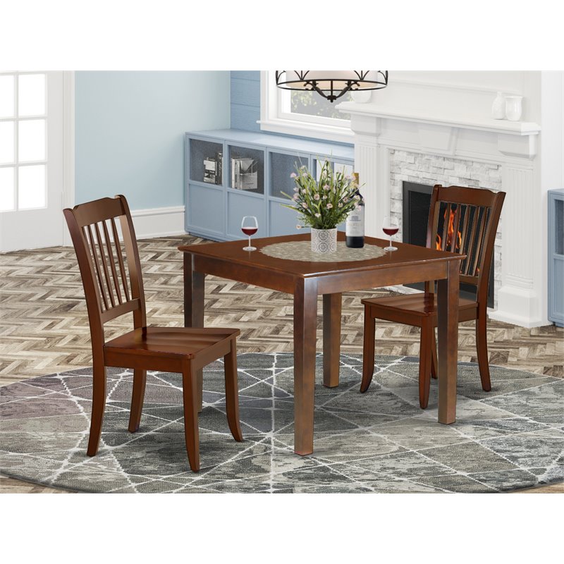 East West Furniture Oxford 3-piece Table and Vertical Slatted Chairs in Mahogany