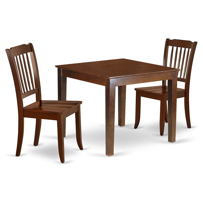 East West Furniture Oxford 3-piece Table and Vertical Slatted Chairs in Mahogany
