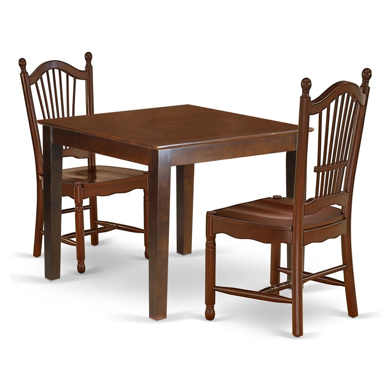 East West Furniture Oxford 3-piece Wood Dining Table and Chair Set in Mahogany