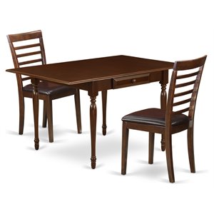 East West Furniture Monza 3-piece Wood Dining Set with Leather Seat in Mahogany