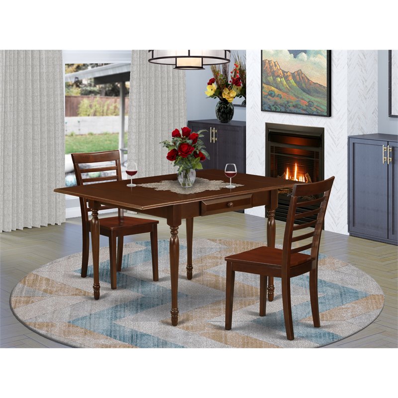 East West Furniture Monza 3-piece Traditional Wood Kitchen Table Set in Mahogany
