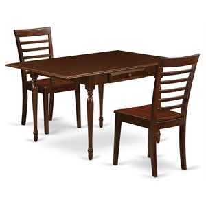 East West Furniture Monza 3-piece Traditional Wood Kitchen Table Set in Mahogany