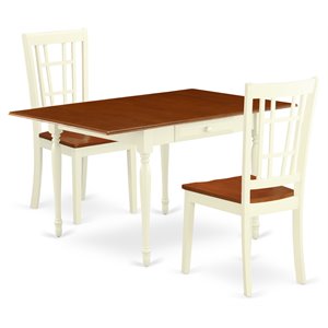 East West Furniture Monza 3-piece Dining Table Set in Buttermilk and Cherry