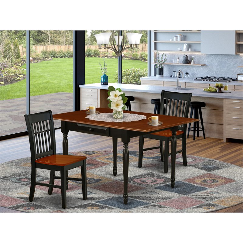 East West Furniture Monza 3-piece Dining Table and Chairs in Black and Cherry
