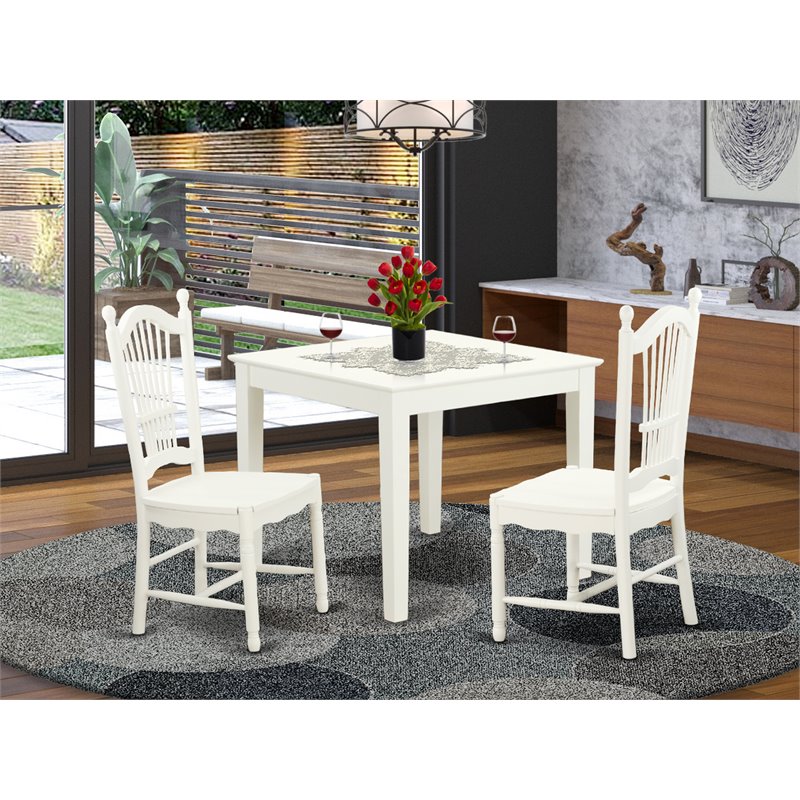 East West Furniture Oxford 3-piece Traditional Wood Dining Set in Linen White