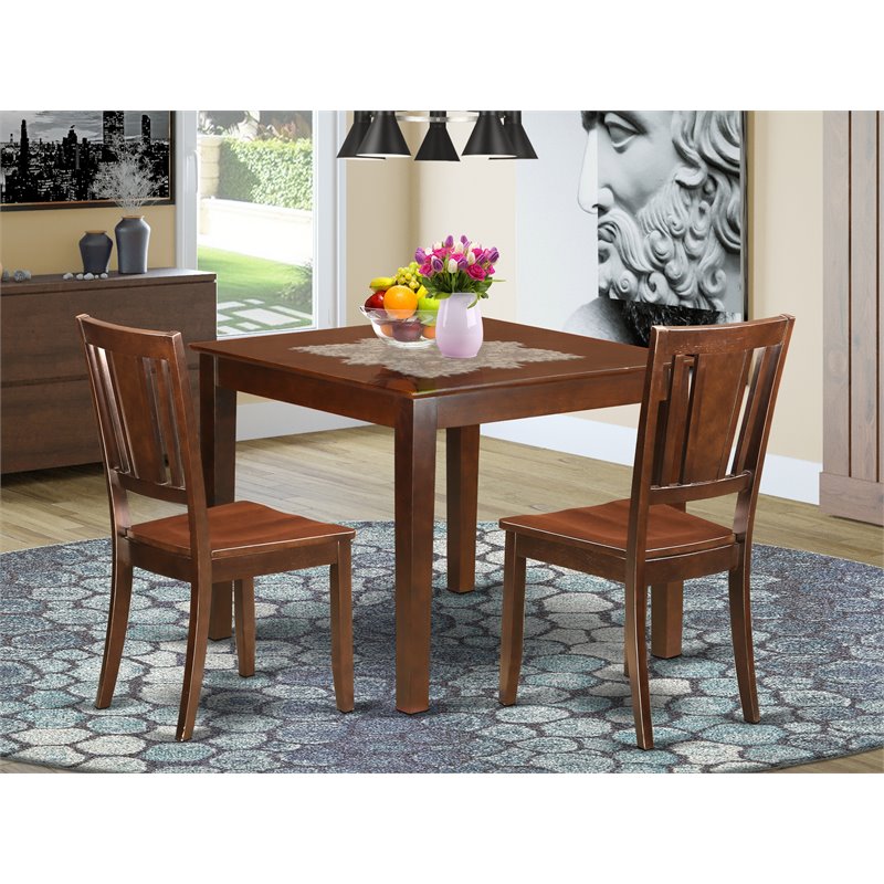 East West Furniture Oxford 3-piece Wood Table and Dining Chair Set in Mahogany