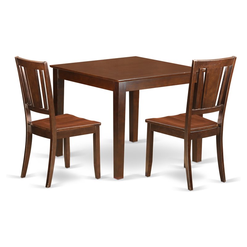 East West Furniture Oxford 3-piece Wood Table and Dining Chair Set in Mahogany