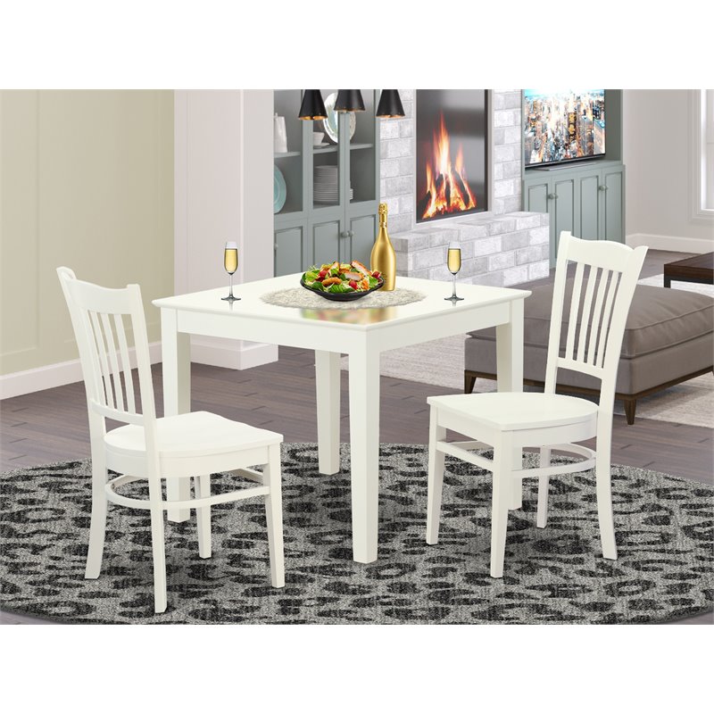 East West Furniture Oxford 3-piece Wood Dining Table Set in Linen White
